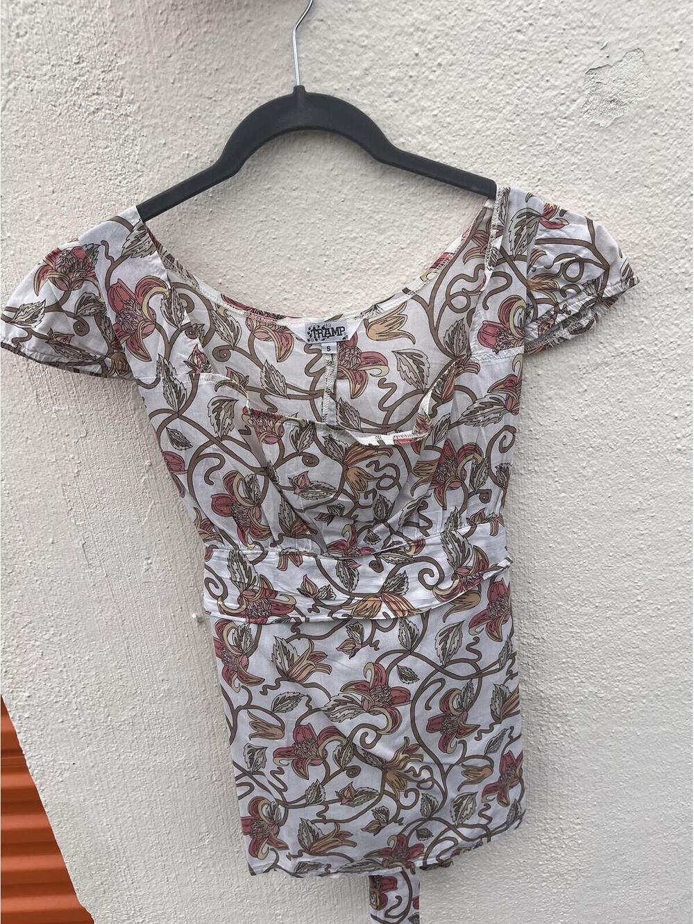 Tramp Floral Pattern tie back boat neck Dress Size Small 100% cotton